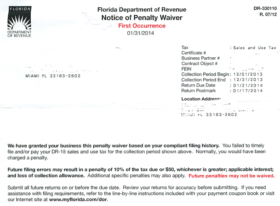 Florida Sales Tax Penalty Waiver